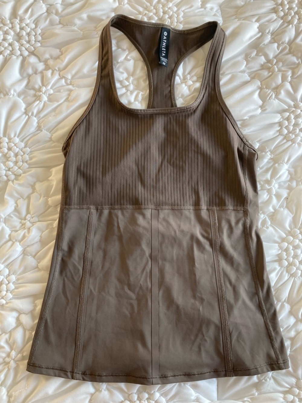 Athleta vitality coffee house Brown Ribbed Racerback Tank with zippered pocket